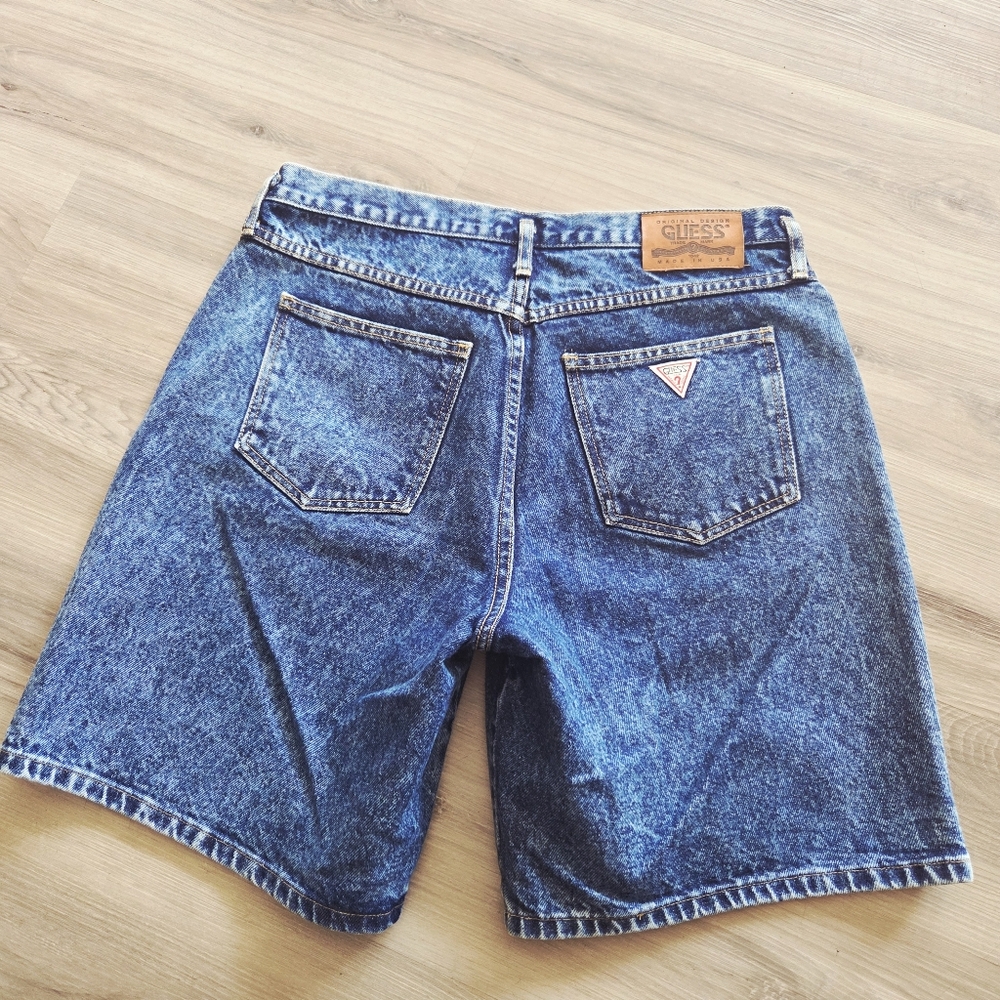 VTG 80's Guess Jean Shorts Jorts Baggy Acid Wash USA Made Button Fly 34" Waist